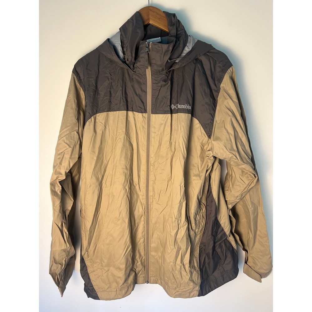 Columbia Windbreaker Jacket M Tan Brown Colorblock Hooded Full Zip Gorpcore Hike